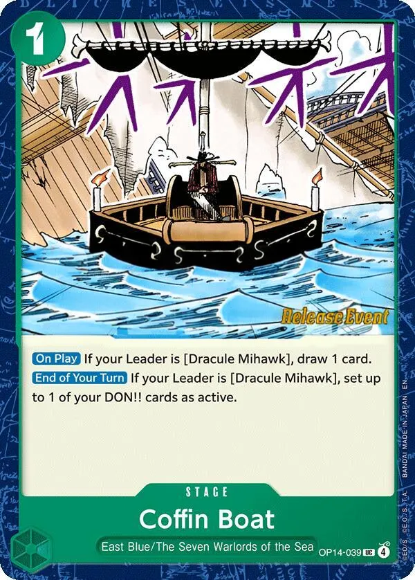 The Azure Sea's Seven 영어판 Coffin Boat OP14-039 · 세트 출시 행사 카드 앞면
