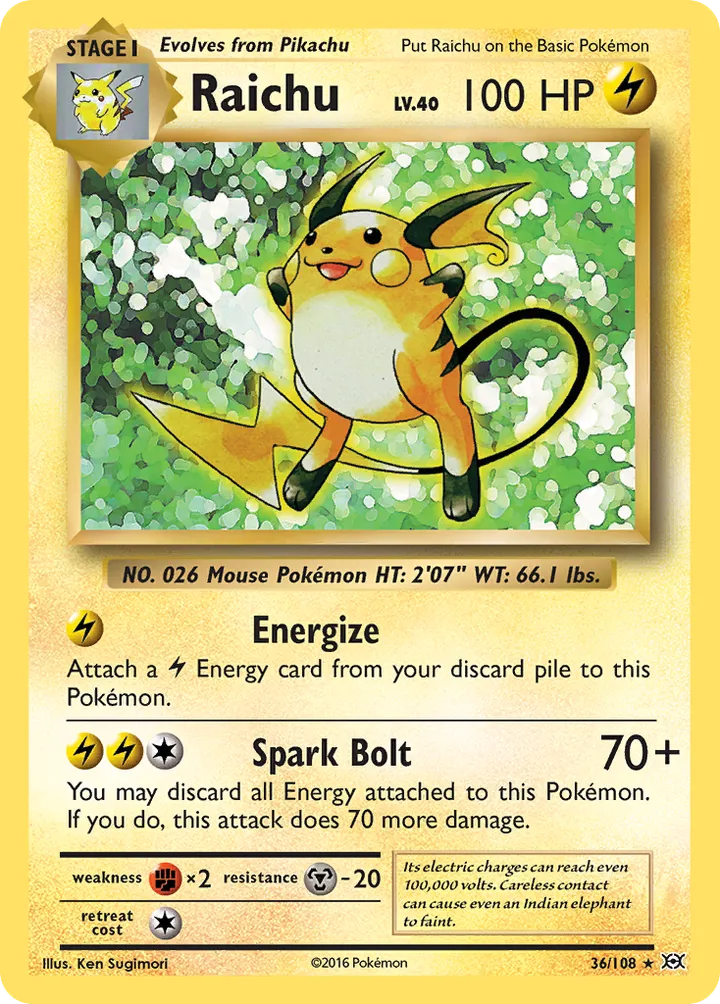 XY—Evolutions 英語版 Raichu 36 カード表面