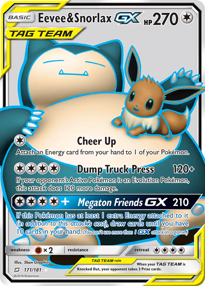 Sun & Moon—Team Up 英語版 Eevee & Snorlax GX 171 カード表面