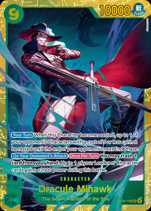 The Azure Sea's Seven 영어판 Dracule Mihawk OP14-119 카드 앞면