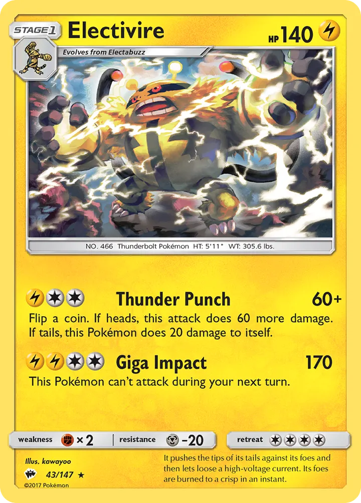 Sun & Moon—Burning Shadows 영어판 Electivire 43 카드 앞면