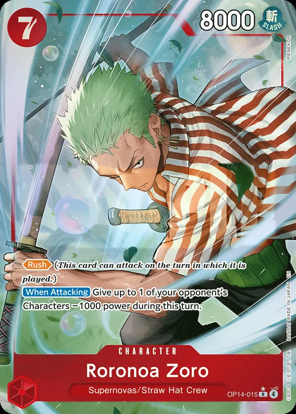 The Azure Sea's Seven 영어판 Roronoa Zoro OP14-015 · 패럴렐 카드 앞면