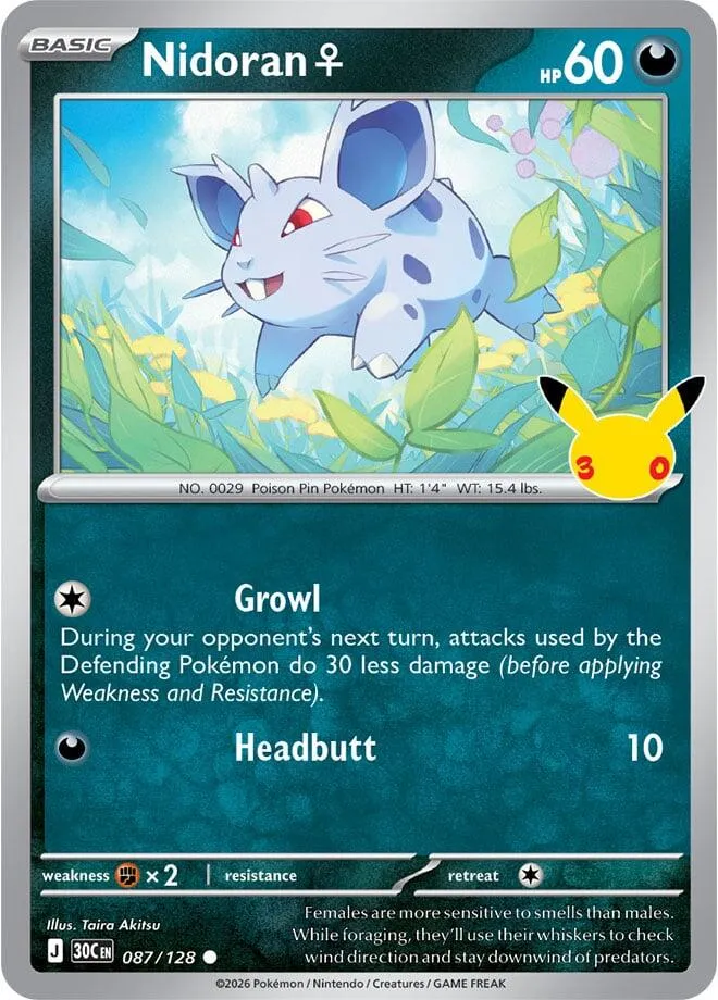 Pokémon TCG: 30th Celebration 영어판 Nidoran 87 카드 앞면