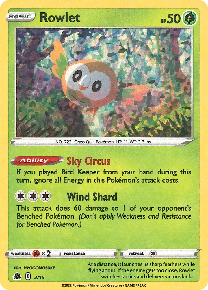 McDonald's Collection 2022 영어판 Rowlet 2 카드 앞면