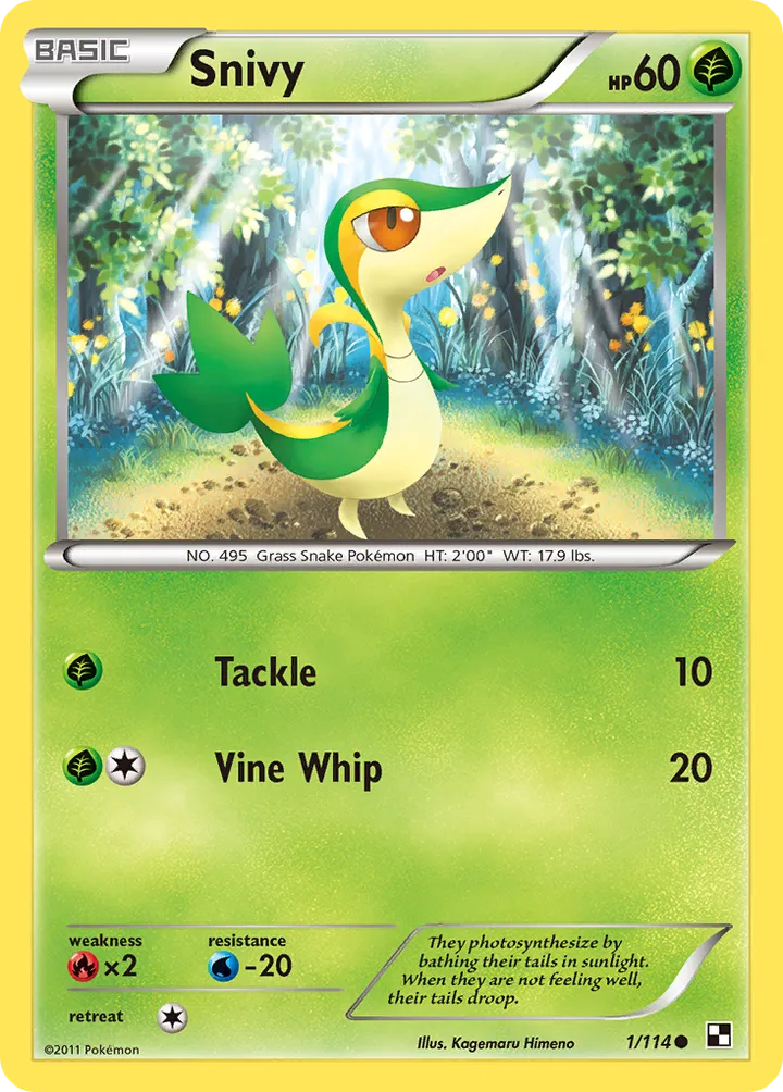 Black & White 영어판 Snivy 1 카드 앞면