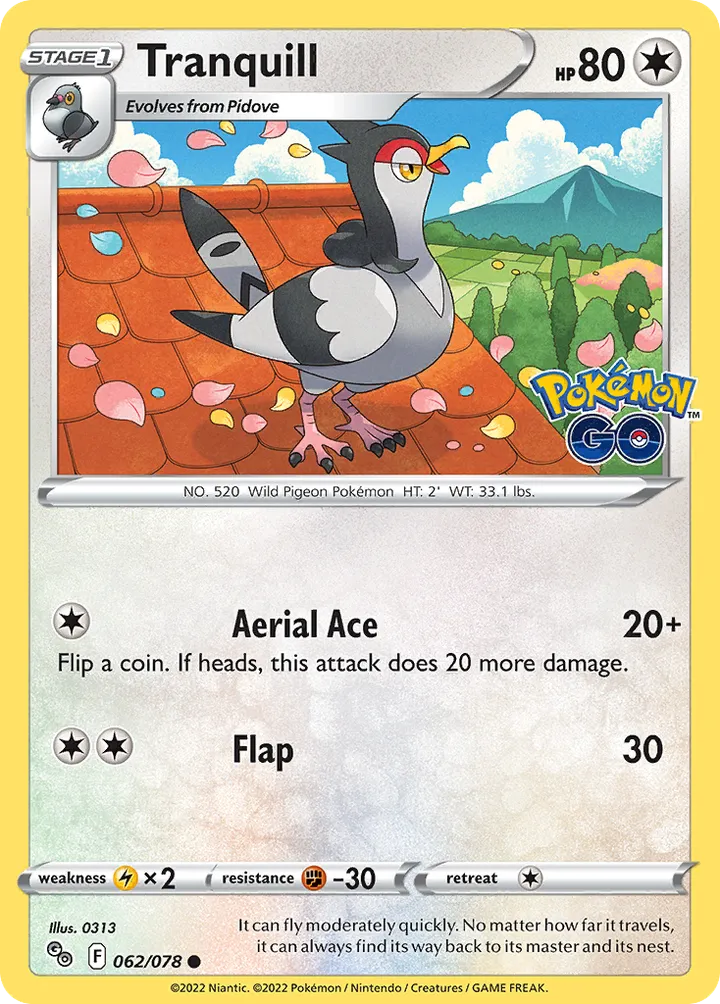 Pokémon TCG: Pokémon GO 英語版 Tranquill 62 カード表面
