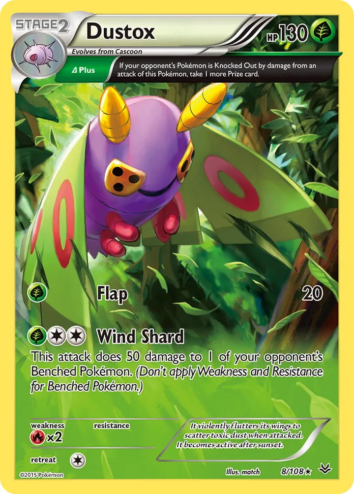 XY—Roaring Skies 영어판 Dustox 8 카드 앞면