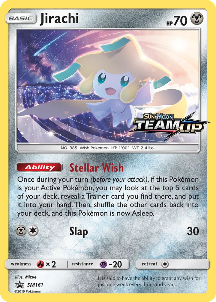 Front of Jirachi SM161, SM Black Star Promos English