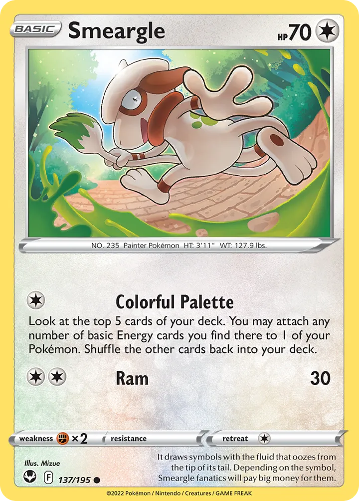 Front of Smeargle 137, Sword & Shield—Silver Tempest English