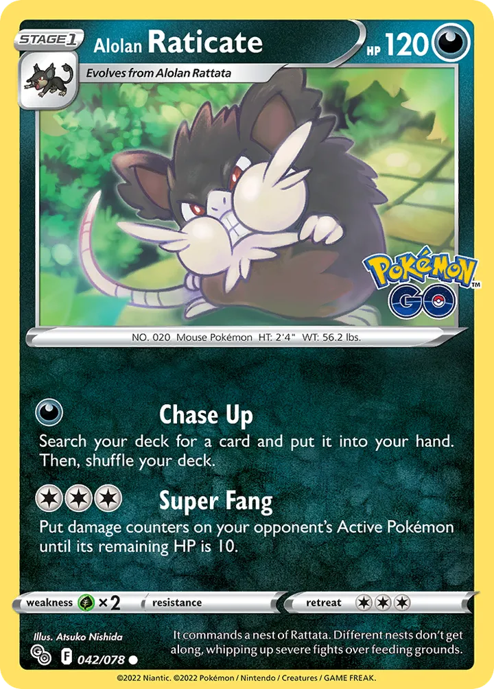Front of Alolan Raticate 42, Pokémon TCG: Pokémon GO English