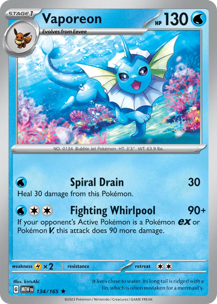 Scarlet & Violet—151 영어판 Vaporeon 134 카드 앞면