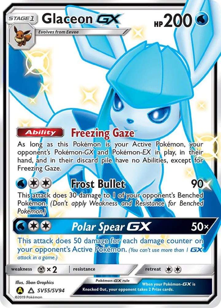 Hidden Fates 영어판 Glaceon-GX SV55 카드 앞면