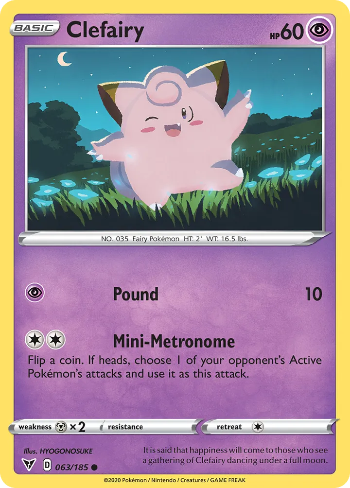 Front of Clefairy 63, Sword & Shield—Vivid Voltage English
