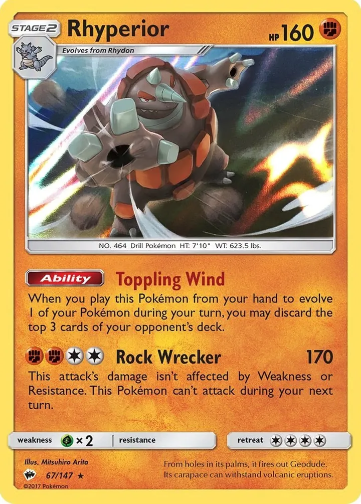 Sun & Moon—Burning Shadows 영어판 Rhyperior 67 카드 앞면