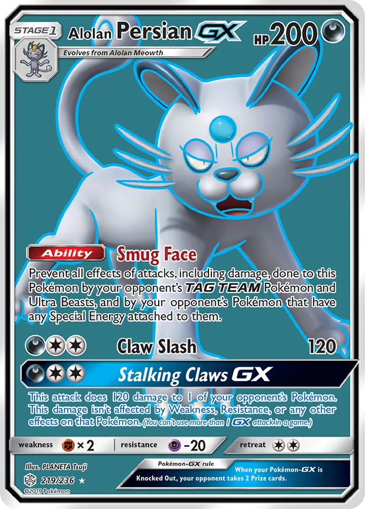 Sun & Moon—Cosmic Eclipse 영어판 Alolan Persian-GX 219 카드 앞면
