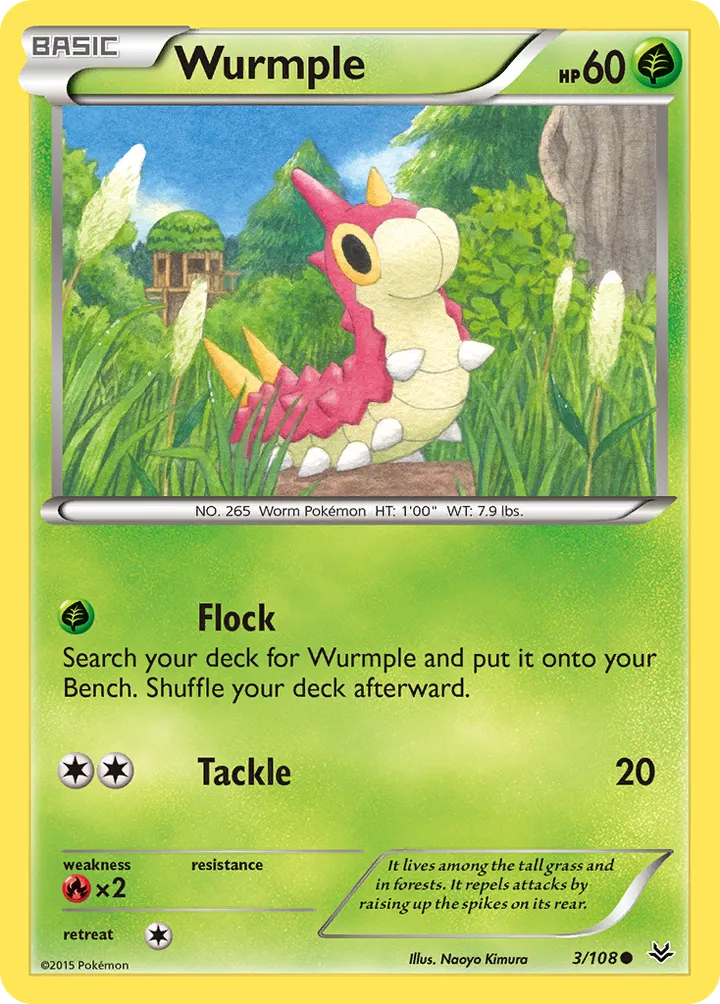 XY—Roaring Skies 英語版 Wurmple 3 カード表面