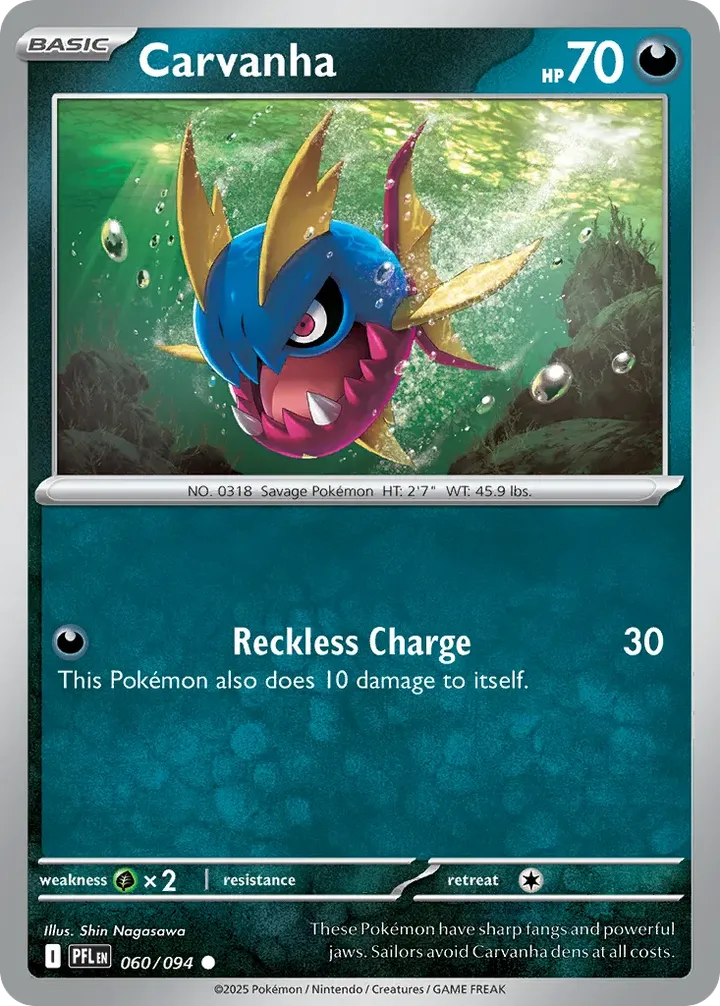 Mega Evolution—Phantasmal Flames 영어판 Carvanha 60 카드 앞면