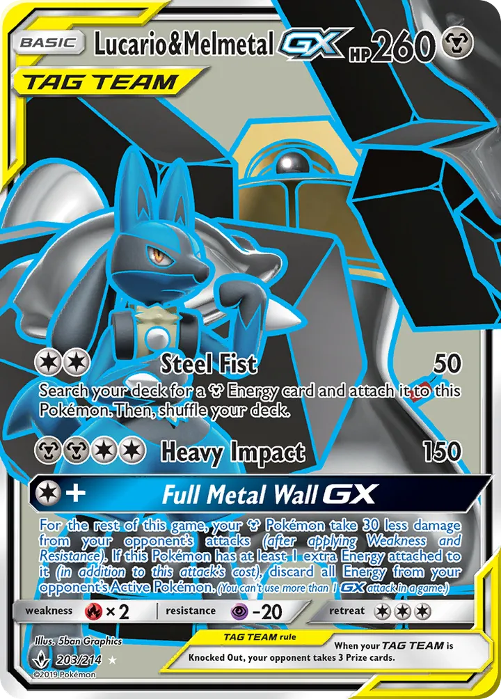 Sun & Moon—Unbroken Bonds 영어판 Lucario & Melmetal-GX 203 카드 앞면