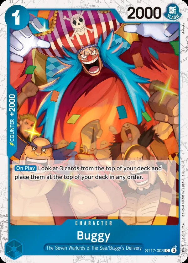 BLUE Donquixote Doflamingo 英語版 Buggy ST17-003 · パラレル 3 カード表面