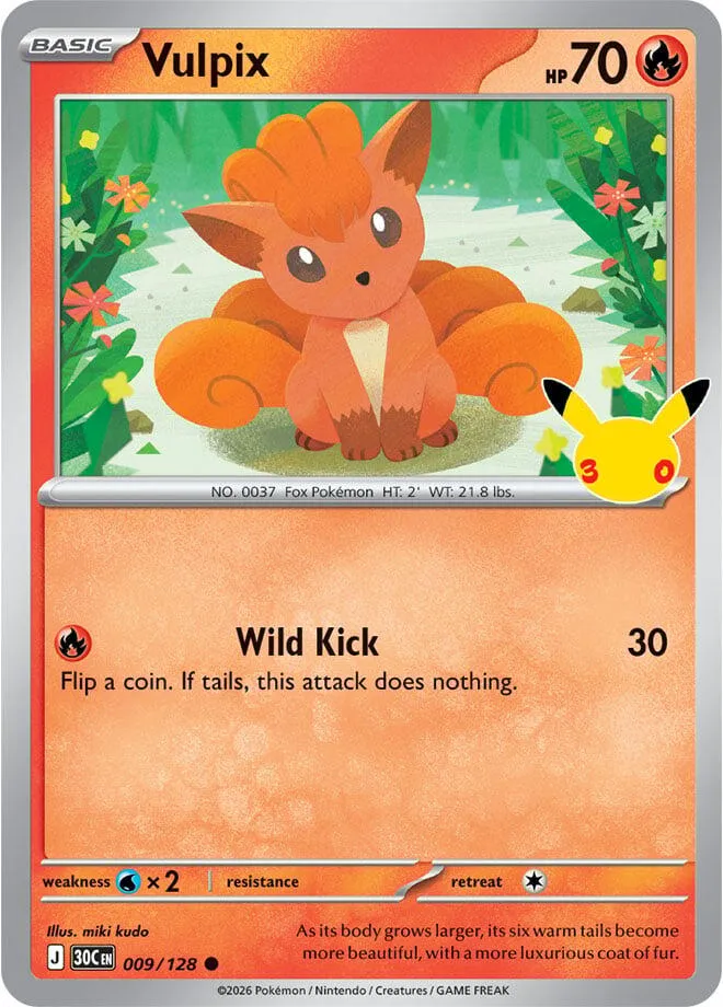 Pokémon TCG: 30th Celebration 英語版 Vulpix 9 カード表面