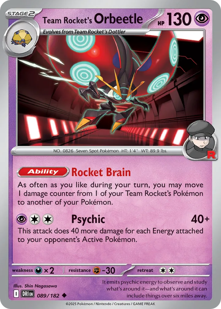 Scarlet & Violet—Destined Rivals 영어판 Team Rocket's Orbeetle 89 카드 앞면