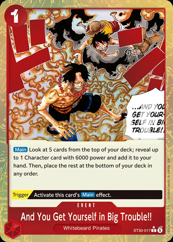 Luffy & Ace 영어판 And You Get Yourself in Big Trouble!! ST30-017 · 패럴렐 카드 앞면