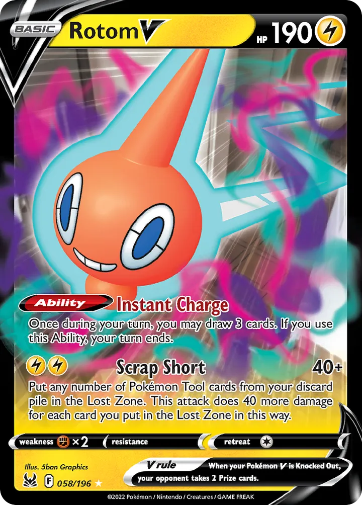 Sword & Shield—Lost Origin 영어판 Rotom V 58 카드 앞면