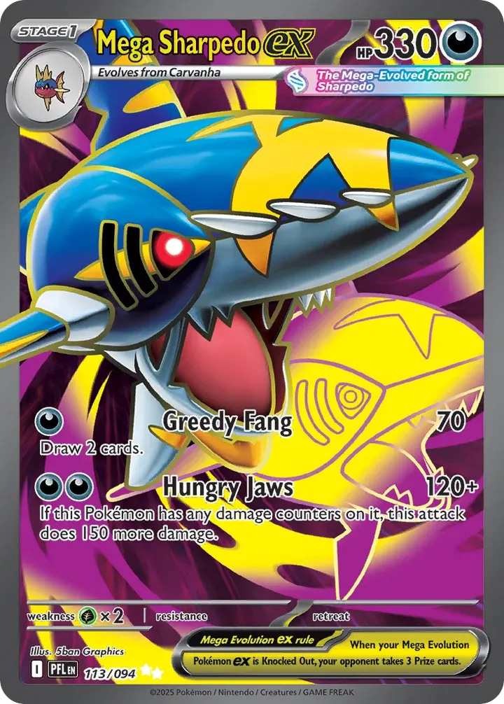Mega Evolution—Phantasmal Flames 英語版 Mega Sharpedo ex 113 カード表面