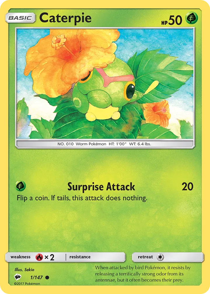 Sun & Moon—Burning Shadows 영어판 Caterpie 1 카드 앞면
