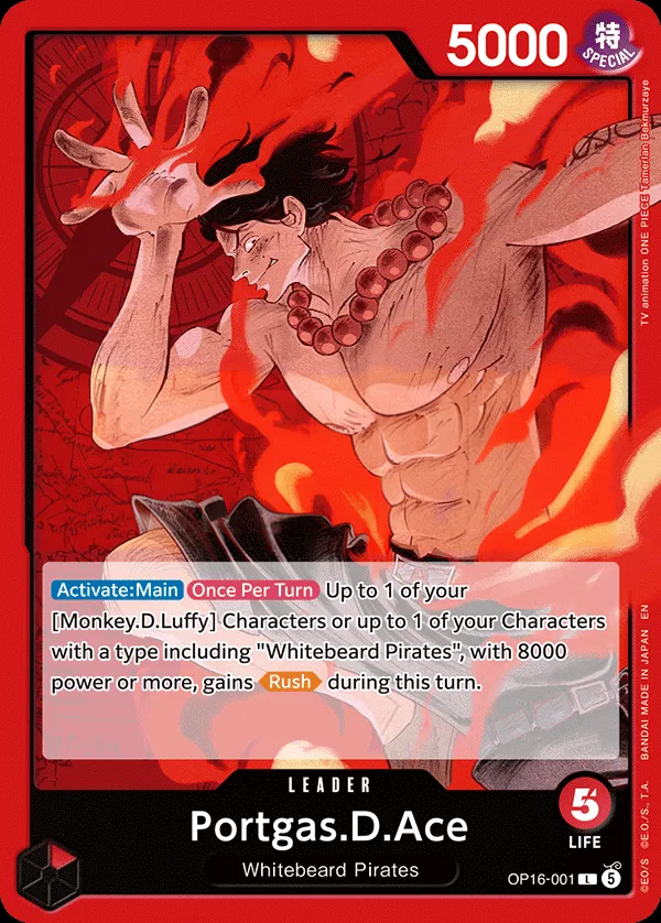 The Time of Battle 영어판 Portgas.D.Ace OP16-001 카드 앞면