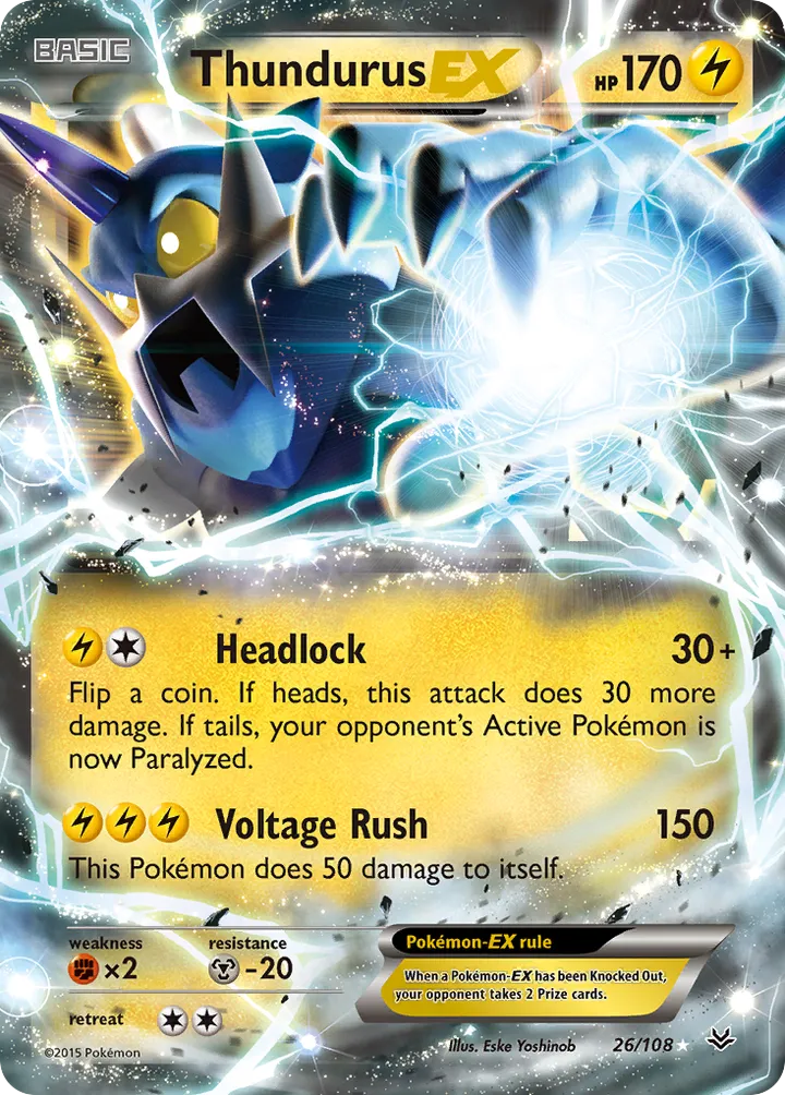 XY—Roaring Skies 영어판 Thundurus-EX 26 카드 앞면