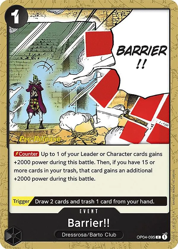 Kingdoms of Intrigue 영어판 Barrier!! OP04-095 · 세트 출시 행사 카드 앞면