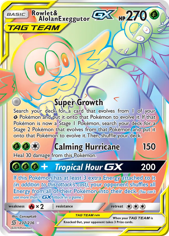 Sun & Moon—Unified Minds 영어판 Rowlet & Alolan Exeggutor-GX 237 카드 앞면