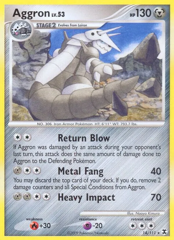 Platinum—Rising Rivals 영어판 Aggron 14 카드 앞면