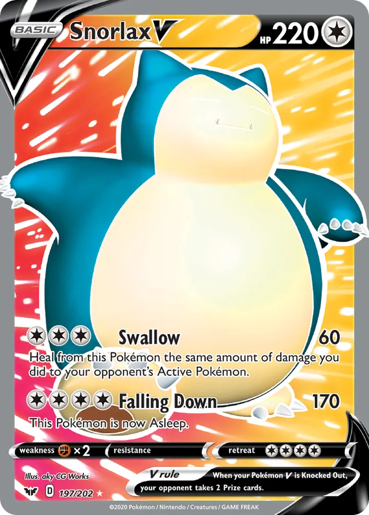 Sword & Shield 영어판 Snorlax V 197 카드 앞면