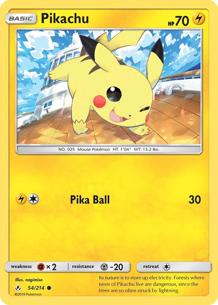 Sun & Moon—Unbroken Bonds 英語版 Pikachu 54 カード表面