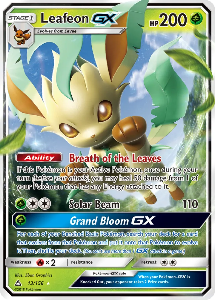 Sun & Moon—Ultra Prism 영어판 Leafeon-GX 13 카드 앞면