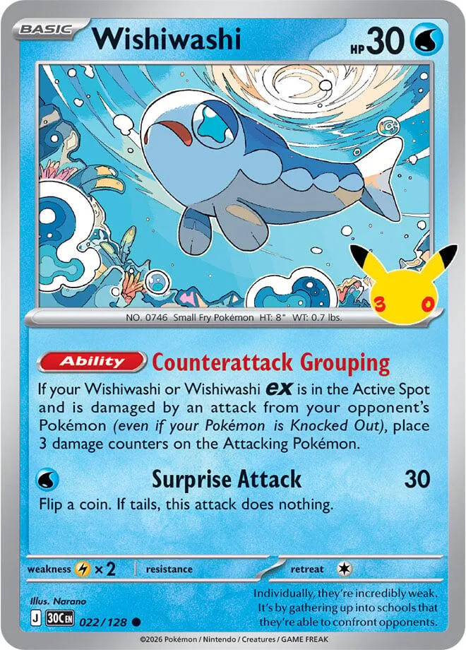 Pokémon TCG: 30th Celebration 英語版 Wishiwashi 22 カード表面