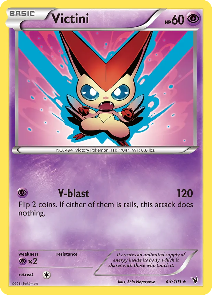 Black & White—Noble Victories 영어판 Victini 43 카드 앞면
