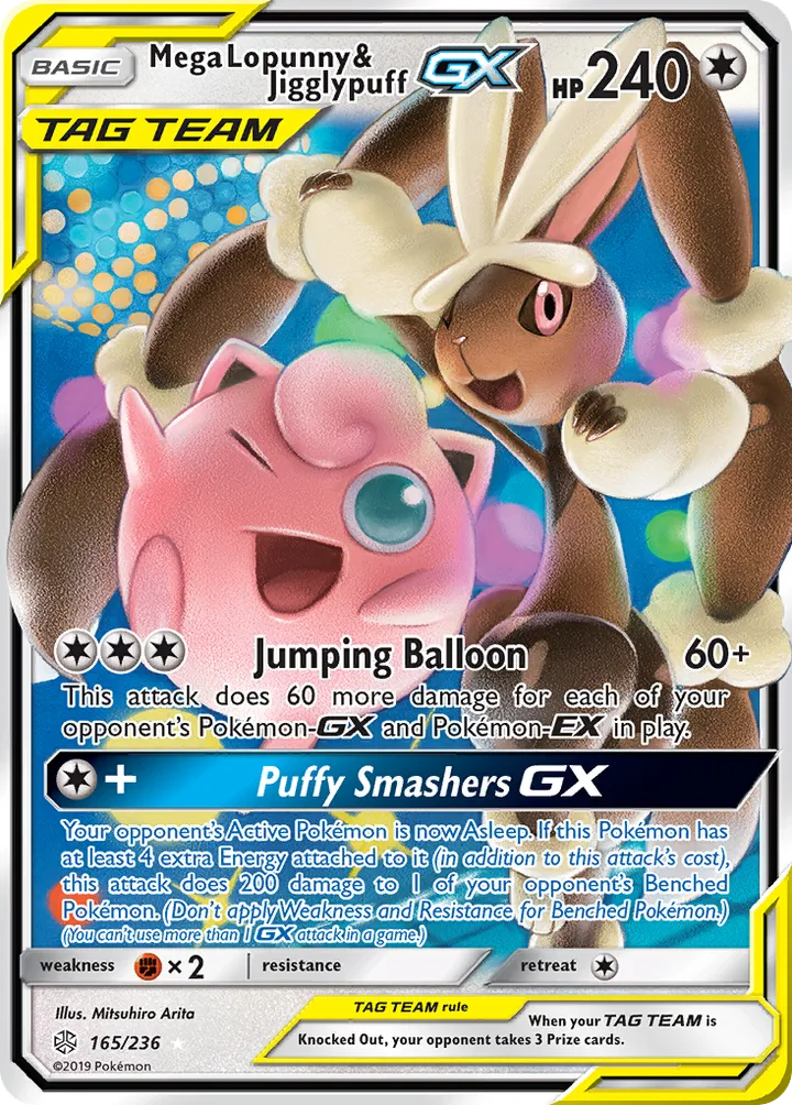 Sun & Moon—Cosmic Eclipse 영어판 Mega Lopunny & Jigglypuff-GX 165 카드 앞면