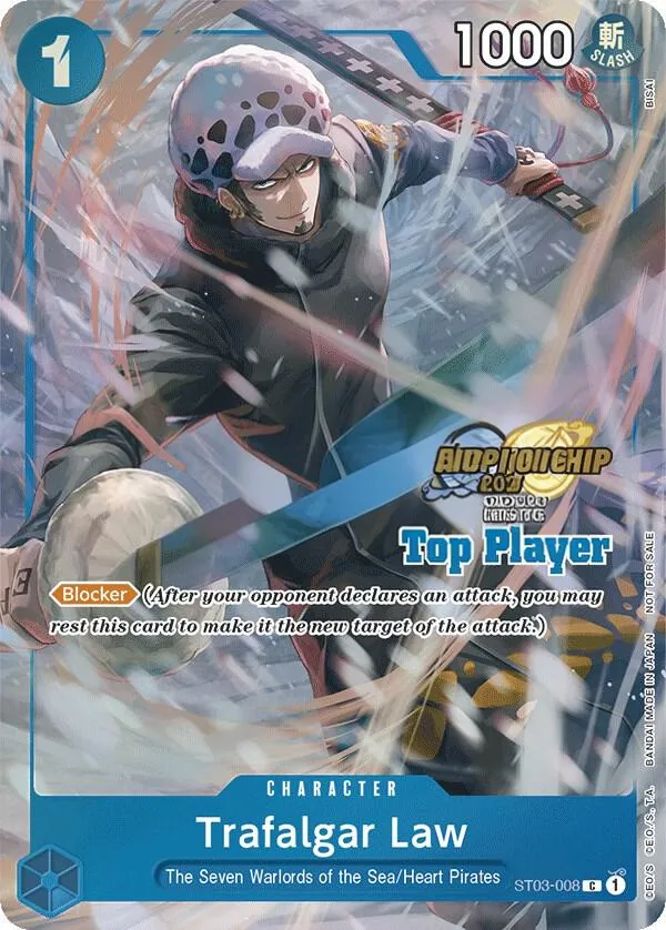 The Seven Warlords of the Sea 英語版 Trafalgar Law ST03-008 · チャンピオンシップ トッププレイヤー カード表面