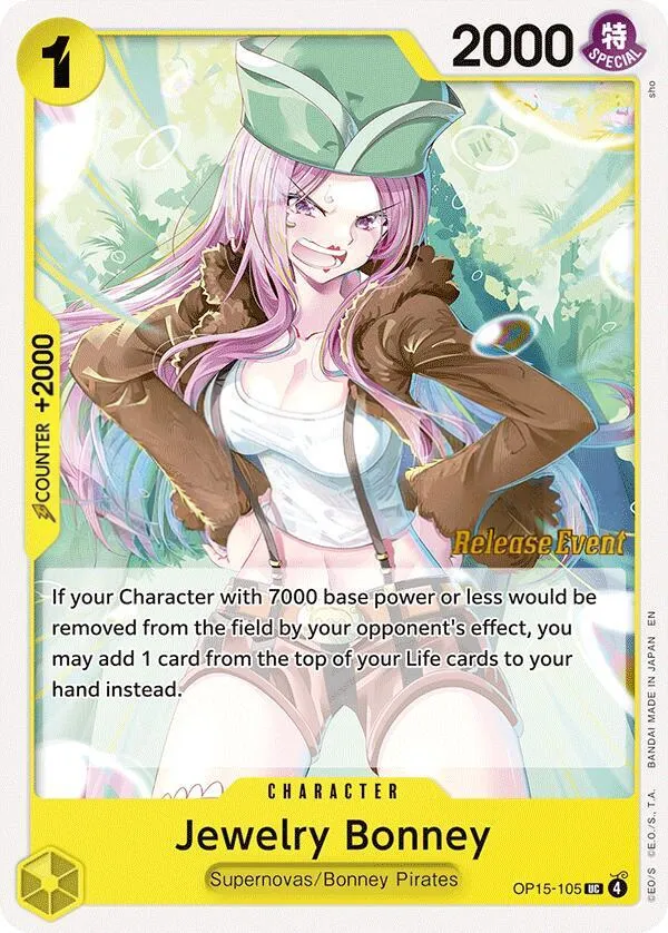 Adventure on Kami's Island 영어판 Jewelry Bonney OP15-105 · 세트 출시 행사 카드 앞면