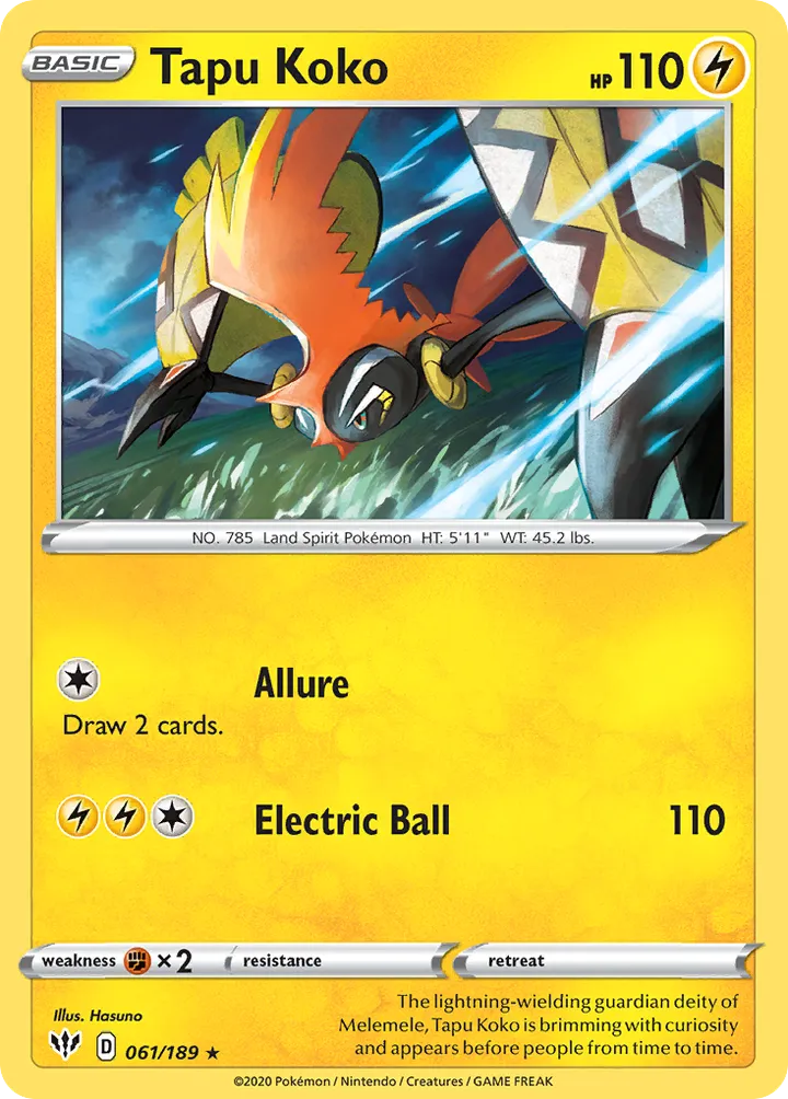 Sword & Shield—Darkness Ablaze 영어판 Tapu Koko 61 카드 앞면