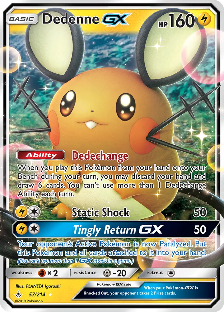 Sun & Moon—Unbroken Bonds 英語版 Dedenne-GX 57 カード表面