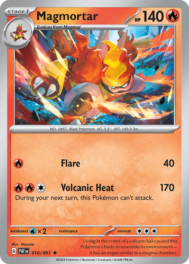 Scarlet & Violet—Paldean Fates 영어판 Magmortar 10 카드 앞면