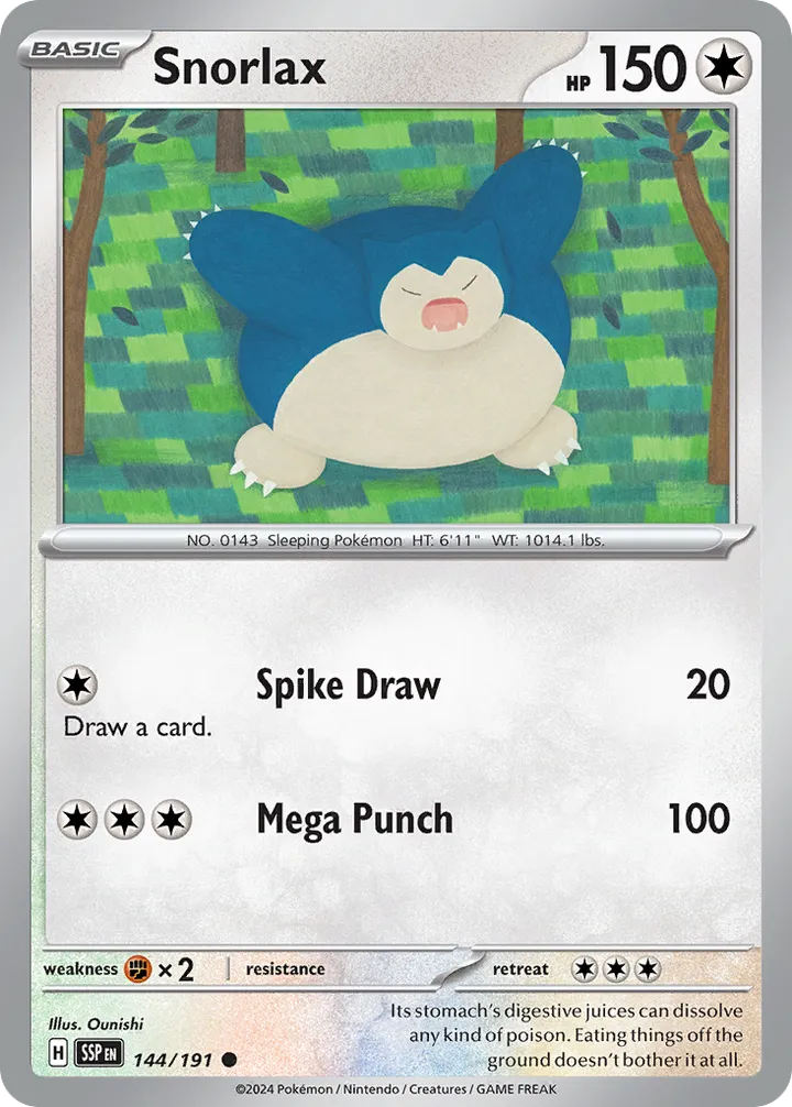Scarlet & Violet—Surging Sparks 영어판 Snorlax 144 카드 앞면