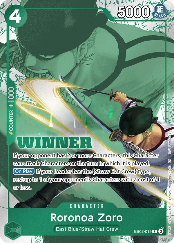 Anime 25th Collection 영어판 Roronoa Zoro EB02-019 · 패럴렐 2 카드 앞면