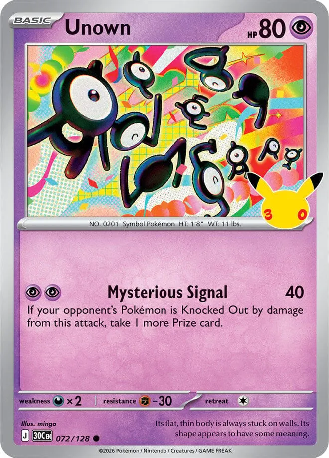 Pokémon TCG: 30th Celebration 英語版 Unown 72 カード表面