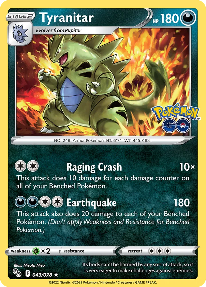 Pokémon TCG: Pokémon GO 영어판 Tyranitar 43 카드 앞면