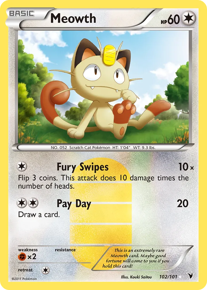 Black & White—Noble Victories 영어판 Meowth 102 카드 앞면